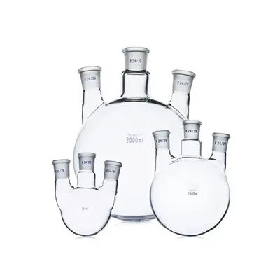 Labu Kaca Bentuk Lurus Dengan Tiga Leher Dan Mulut Tanah Standar Untuk Lab